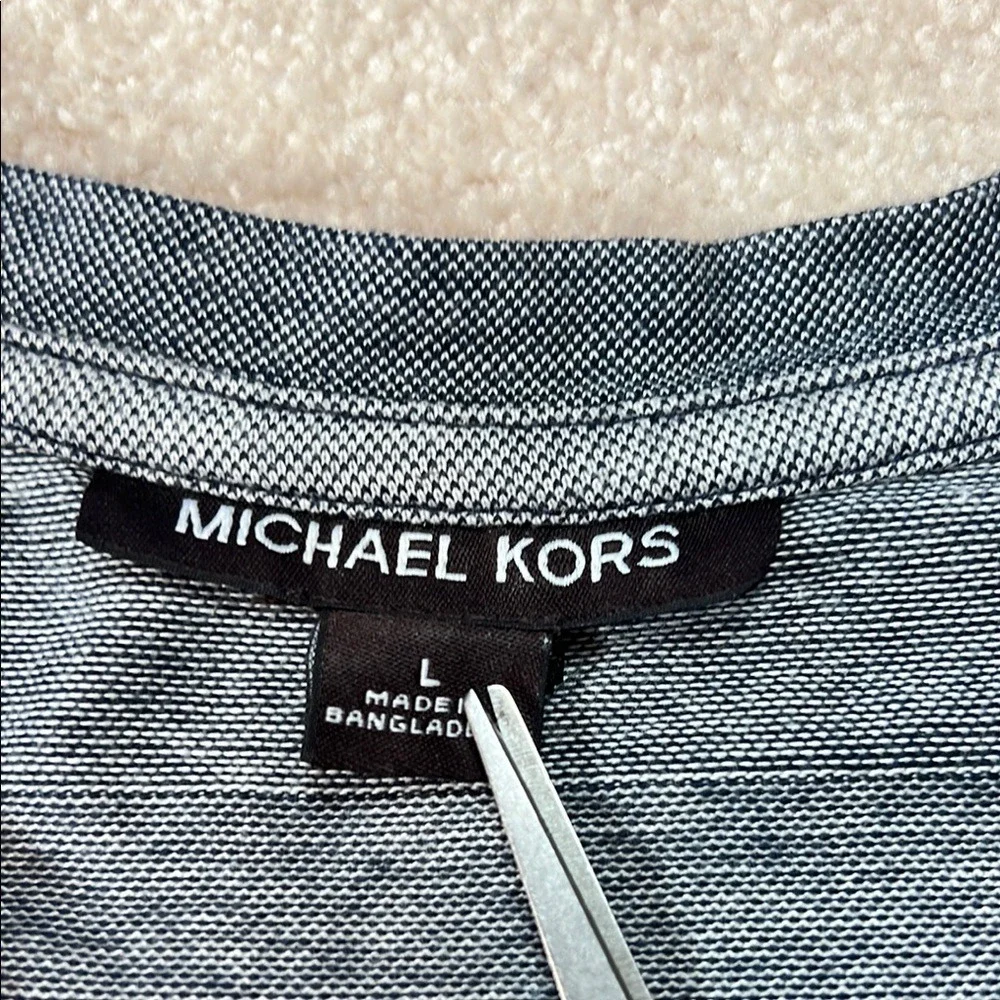 Michael Kors Striped V-Neck T-Shirt Casual Modern Top‎ Size L
